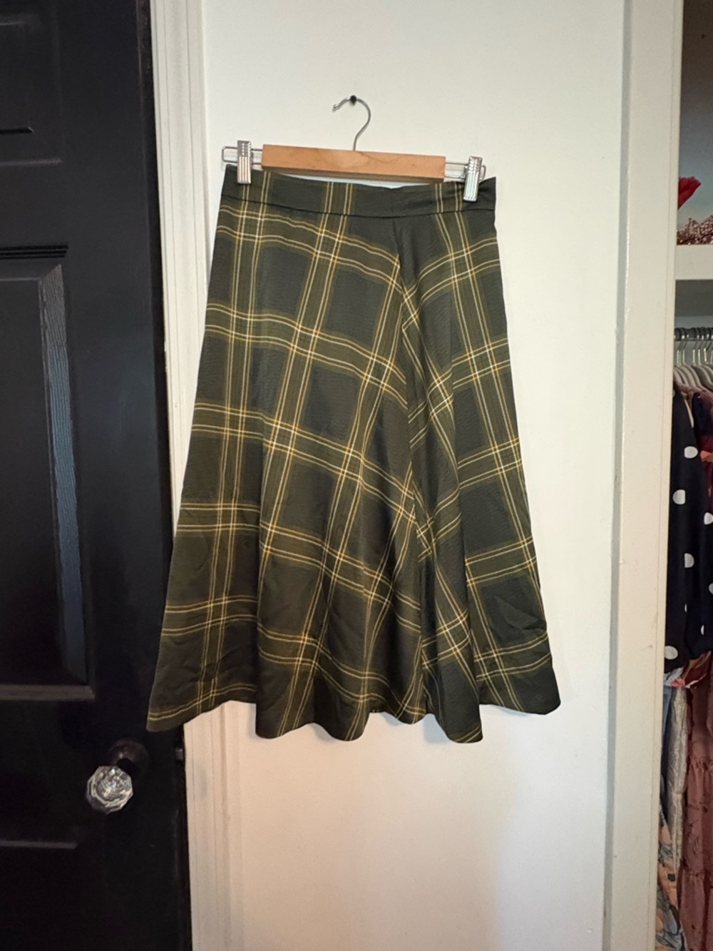 Ann Taylor Women’s Olive Green Plaid A-Line Skirt